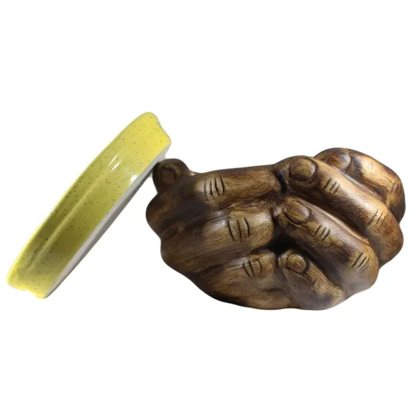 Hand_With_Plate_Tray_Ceramic_Pots_For_Indoor_Plants,Planters,Flower,Gamla,Outdoor,Balcony,Home,Garden,Office_Decor,Bonsai,Succulent(Antique,Plate:Yellow)(L:18_Cm,W:16_Cm,H:9_Cm)