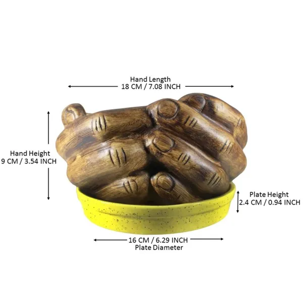 Hand_With_Plate_Tray_Ceramic_Pots_For_Indoor_Plants,Planters,Flower,Gamla,Outdoor,Balcony,Home,Garden,Office_Decor,Bonsai,Succulent(Antique,Plate:Yellow)(L:18_Cm,W:16_Cm,H:9_Cm)