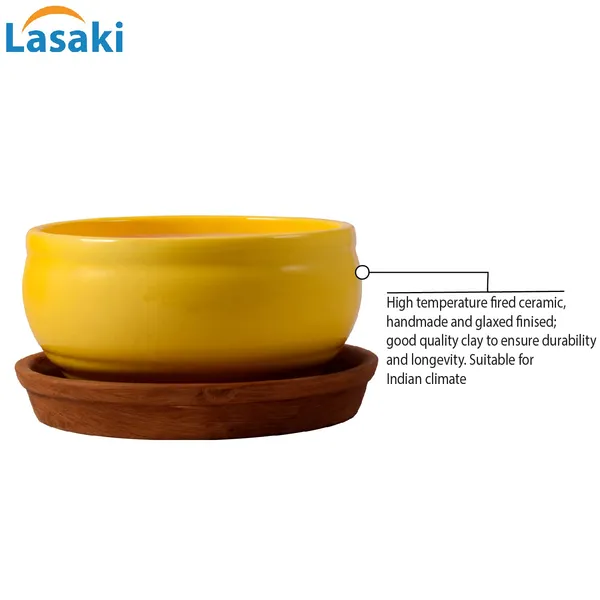 Bowl_With_Tray_Plate_Ceramic_Pots_For_Indoor_Plants,Planters,Flower_Pots,Gamla_For_Indoor,Outdoor,Succulent_Pot(D:13_Cm,_H:7_Cm)