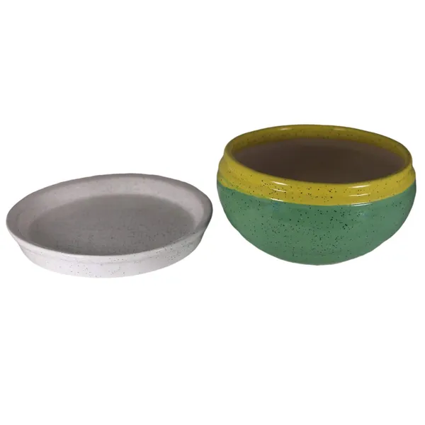 Bowl_With_Tray_Plate_Ceramic_Pots_For_Indoor_Plants,Planters,Flower_Pots,Gamla_For_Indoor,Outdoor,Succulent_Pot(D:13_Cm,_H:7_Cm)