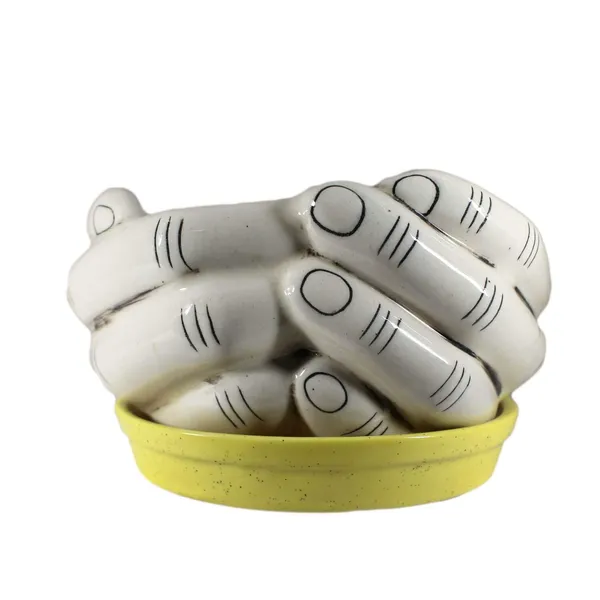 Hand_With_Plate_Tray_Ceramic_Pots_For_Indoor_Plants,Planters,Flower,Gamla,Outdoor,Balcony,Home,Garden,Office_Decor,Bonsai,Succulent(Ivory:_Plate:Yellow)(L:18_Cm,W:16_Cm,H:9_Cm)