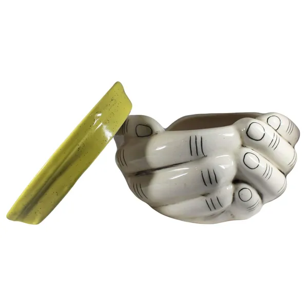 Hand_With_Plate_Tray_Ceramic_Pots_For_Indoor_Plants,Planters,Flower,Gamla,Outdoor,Balcony,Home,Garden,Office_Decor,Bonsai,Succulent(Ivory:_Plate:Yellow)(L:18_Cm,W:16_Cm,H:9_Cm)