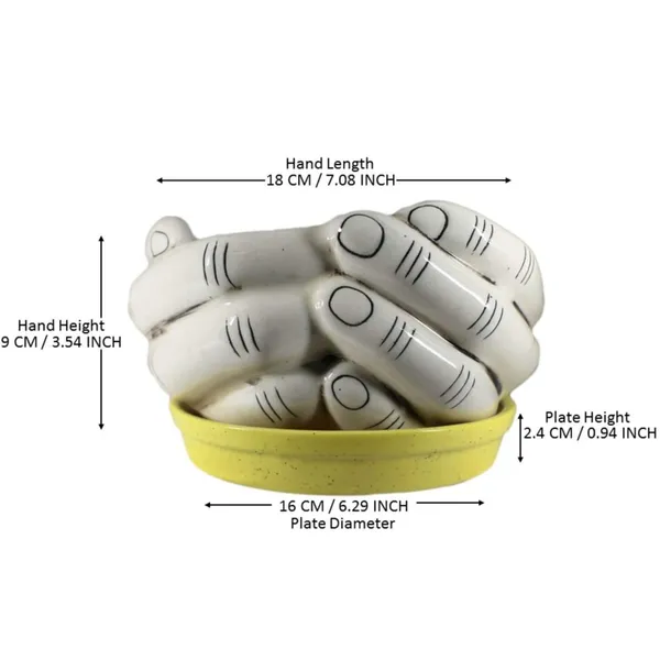 Hand_With_Plate_Tray_Ceramic_Pots_For_Indoor_Plants,Planters,Flower,Gamla,Outdoor,Balcony,Home,Garden,Office_Decor,Bonsai,Succulent(Ivory:_Plate:Yellow)(L:18_Cm,W:16_Cm,H:9_Cm)
