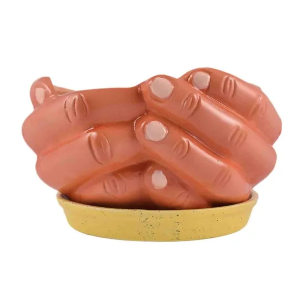 Hand_With_Plate_Tray_Ceramic_Pots_For_Indoor_Plants,Planters,Flower_,Gamla_For_Indoor,Outdoor,Balcony,Home,Garden,Office_Decor,Bonsai,Succulent(Color:Hp,Plate:Yellow)Cir001