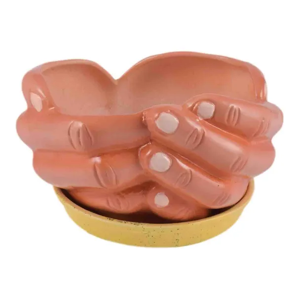 Hand_With_Plate_Tray_Ceramic_Pots_For_Indoor_Plants,Planters,Flower_,Gamla_For_Indoor,Outdoor,Balcony,Home,Garden,Office_Decor,Bonsai,Succulent(Color:Hp,Plate:Yellow)Cir001