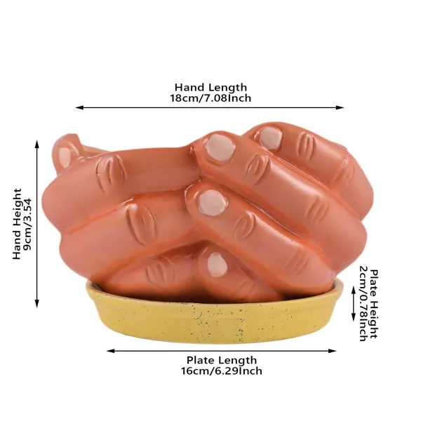Hand_With_Plate_Tray_Ceramic_Pots_For_Indoor_Plants,Planters,Flower_,Gamla_For_Indoor,Outdoor,Balcony,Home,Garden,Office_Decor,Bonsai,Succulent(Color:Hp,Plate:Yellow)Cir001