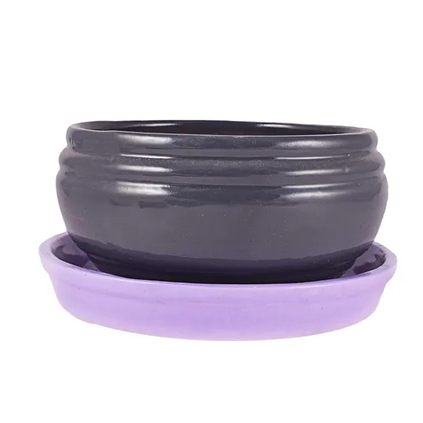 Bowl_Small_With_Tray_Plate_Ceramic_Pots_For_Indoor_Plants,Planters,Flower_Pots,Gamla_For_Indoor,Outdoor,Succulent_Pot(Color:Dark_Grey-Violet)(D:13_Cm,_H:7_Cm)