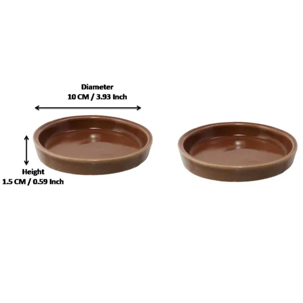 Plate_Tray_(Set_Of_Two)_For_Ceramic_Pots_For_Indoor_Plants,Planters,Flower_Pots,Gamla_(D:_10_Cm,_H:_1.5_Cm)_(Color:Brown)