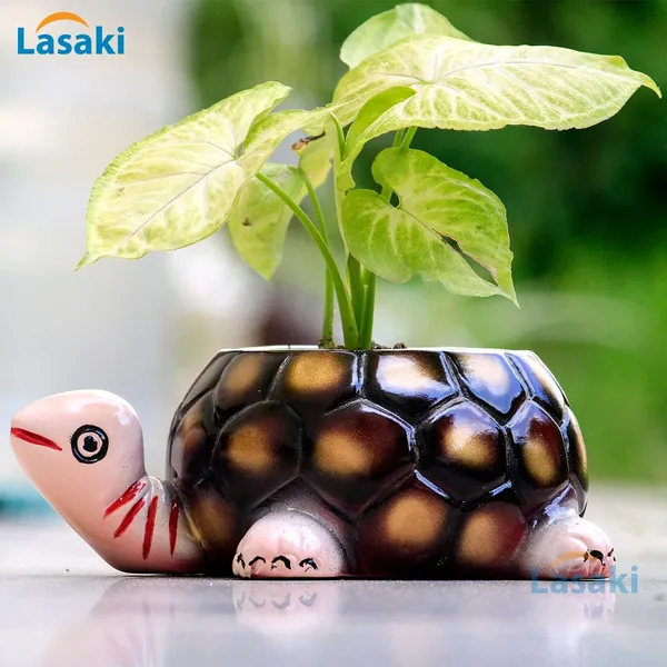 Tortoise_Big_Ceramic_Pots_For_Indoor_Plants,Planters,Flower_Pots,Gamla_For_Indoor,Outdoor,Succulent_Pot.(Color:_Hp_Pink_Neck)