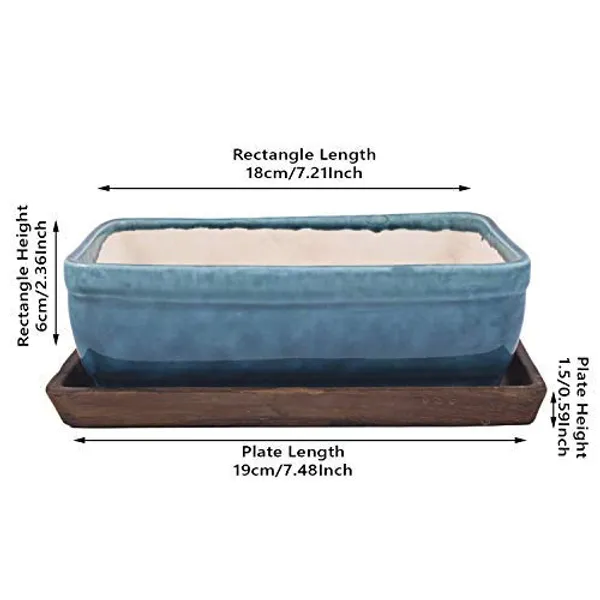 Rectangle_With_Plate_Tray_Ceramic_Pots_For_Indoor_Plants,Planters,Flower_Pots,Gamla_For_Indoor,Outdoor,Succulent_Pot.(Color:_Turguoiseplate:Antiuqe)