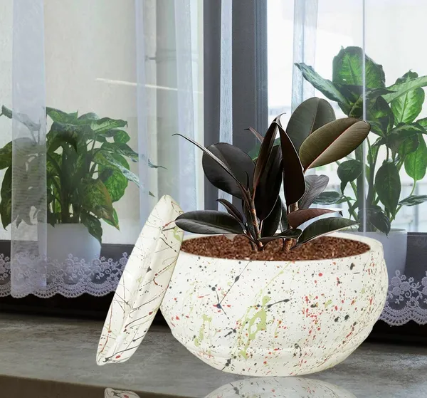 Bowl_Small_Multi_With_Plate_Multi_R4_Ceramic_Pots_For_Indoor_Plants,Planters,Flower,Gamla,Outdoor,Balcony,Home,Garden,Decor,Succulent(Bowl-H-8Cmxd-15Cm,Plate-H-2Xd-13Cm)