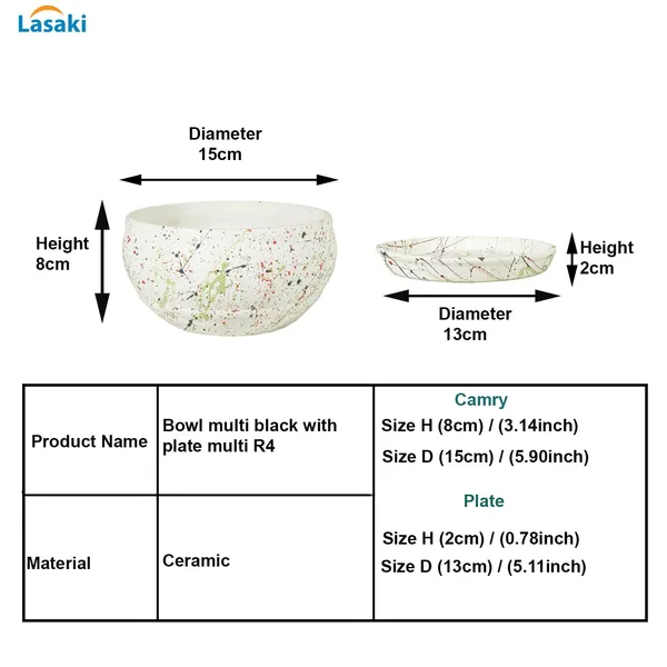 Bowl_Small_Multi_With_Plate_Multi_R4_Ceramic_Pots_For_Indoor_Plants,Planters,Flower,Gamla,Outdoor,Balcony,Home,Garden,Decor,Succulent(Bowl-H-8Cmxd-15Cm,Plate-H-2Xd-13Cm)