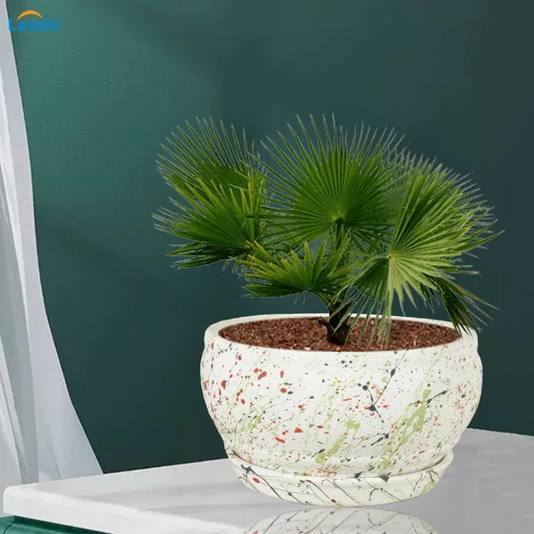 Bowl_Small_Multi_With_Plate_Multi_R4_Ceramic_Pots_For_Indoor_Plants,Planters,Flower,Gamla,Outdoor,Balcony,Home,Garden,Decor,Succulent(Bowl-H-8Cmxd-15Cm,Plate-H-2Xd-13Cm)