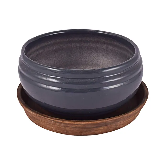 Bowl_Small_With_Tray_Plate_Ceramic_Pots_For_Indoor_Plants,Planters,Flower_Pots,Gamla_For_Indoor,Outdoor,Succulent_Pot.(Color:_Grey-Antique)(D:13_Cm,_H:7_Cm)_Cir001