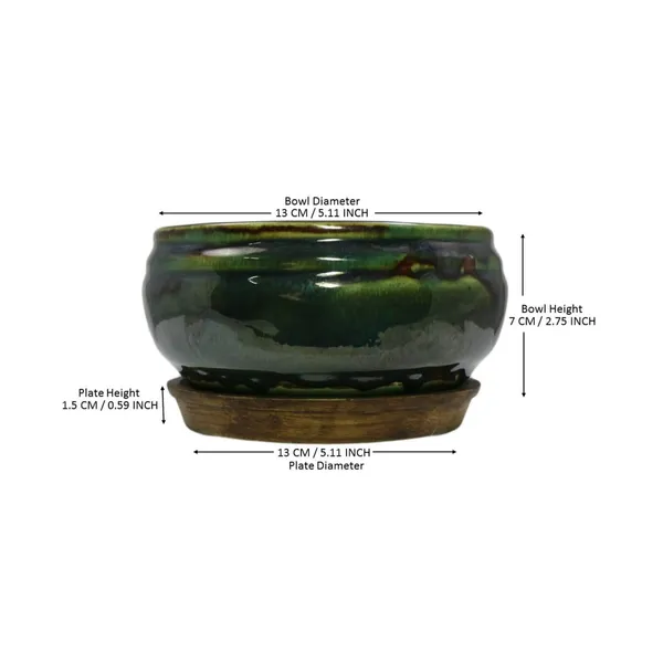 Bowl_With_Tray_Plate_Ceramic_Pots_For_Indoor_Plants,Planters,Flower_Pots,Gamla_For_Indoor,Outdoor,Succulent_Pot(Color:Green_Shine)(Cir002)