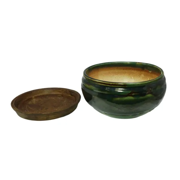 Bowl_With_Tray_Plate_Ceramic_Pots_For_Indoor_Plants,Planters,Flower_Pots,Gamla_For_Indoor,Outdoor,Succulent_Pot(Color:Green_Shine)(Cir002)
