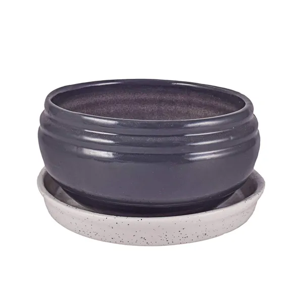 Bowl_Small_With_Tray_Plate_Ceramic_Pots_For_Indoor_Plants,Planters,Flower_Pots,Gamla_For_Indoor,Outdoor,Succulent_Pot(Color:Dark_Grey-White)(D:13_Cm,_H:7_Cm)_Cir001