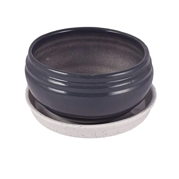 Bowl_Small_With_Tray_Plate_Ceramic_Pots_For_Indoor_Plants,Planters,Flower_Pots,Gamla_For_Indoor,Outdoor,Succulent_Pot(Color:Dark_Grey-White)(D:13_Cm,_H:7_Cm)_Cir001