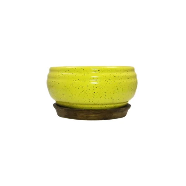 Bowl_With_Tray_Plate_Ceramic_Pots_For_Indoor_Plants,Planters,Flower_Pots,Gamla_Outdoor,Succulent_Pot(Color:_Yellow,_Plate:_Antique)(Cir002)