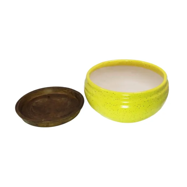 Bowl_With_Tray_Plate_Ceramic_Pots_For_Indoor_Plants,Planters,Flower_Pots,Gamla_Outdoor,Succulent_Pot(Color:_Yellow,_Plate:_Antique)(Cir002)
