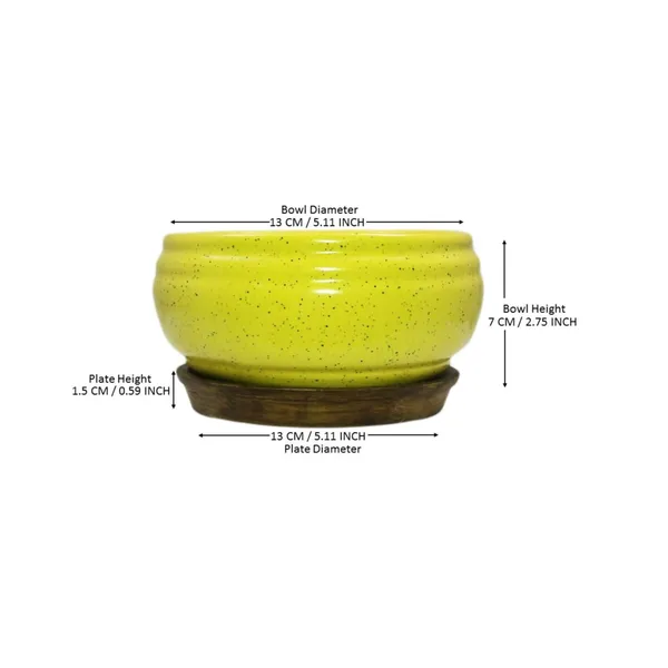 Bowl_With_Tray_Plate_Ceramic_Pots_For_Indoor_Plants,Planters,Flower_Pots,Gamla_Outdoor,Succulent_Pot(Color:_Yellow,_Plate:_Antique)(Cir002)