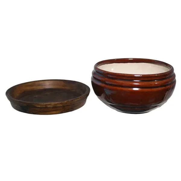 Bowl_With_Tray_Plate_Ceramic_Pots_For_Indoor_Plants,Planters,Flower_Pots,Gamla_For_Indoor,Outdoor,Succulent_Pot(D:13_Cm,_H:7_Cm)_(Color:Red_Brown,_Plate:Antique)