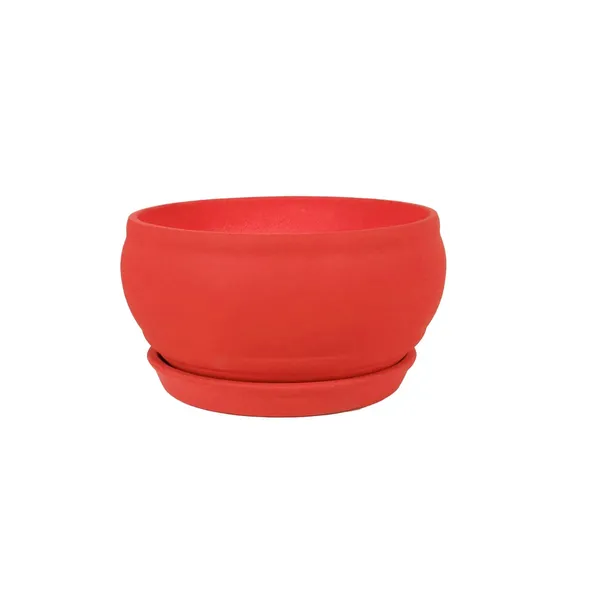 Bowl_Small_Red_With_Plate_Red_R4_Ceramic_Pots_For_Indoor_Plants,Planters,Flower,Gamla,Outdoor,Balcony,Home,Garden,Decor,Succulent(Bowl-H-8Cmxd-15Cm,Plate-H-2Xd-13Cm)