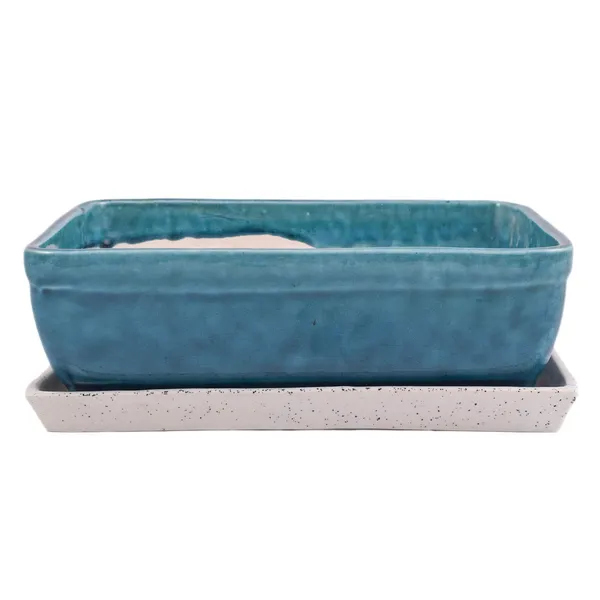 Rectangle_With_Plate_Tray_Ceramic_Pots_For_Indoor_Plants,Planters,Flower_Pots,Gamla_For_Indoor,Outdoor,Succulent_Pot.(Color:_Turguoise,Plate:White)