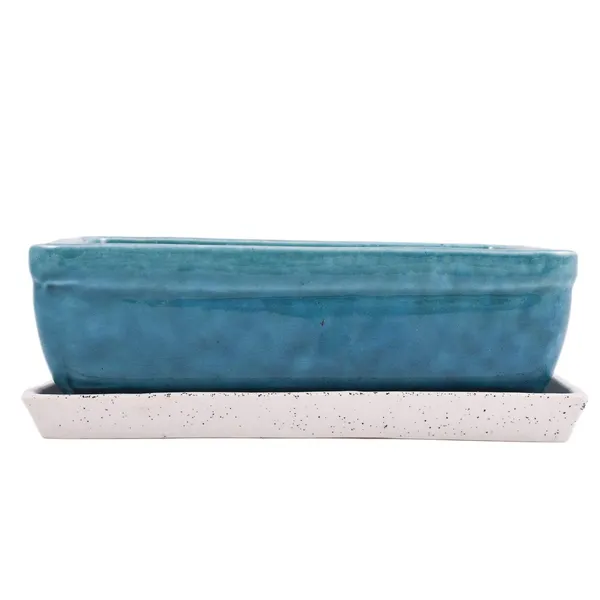 Rectangle_With_Plate_Tray_Ceramic_Pots_For_Indoor_Plants,Planters,Flower_Pots,Gamla_For_Indoor,Outdoor,Succulent_Pot.(Color:_Turguoise,Plate:White)
