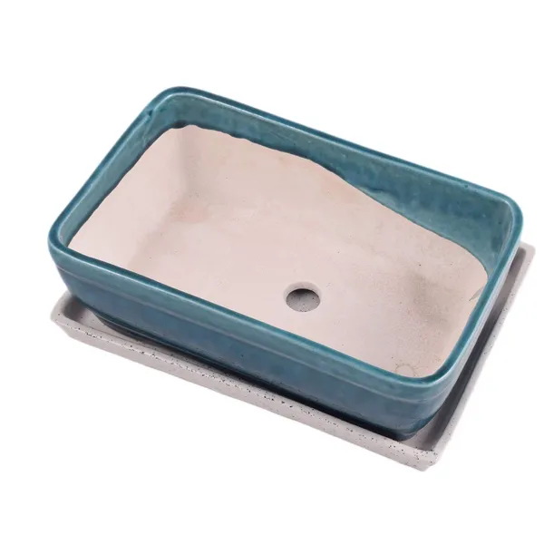 Rectangle_With_Plate_Tray_Ceramic_Pots_For_Indoor_Plants,Planters,Flower_Pots,Gamla_For_Indoor,Outdoor,Succulent_Pot.(Color:_Turguoise,Plate:White)