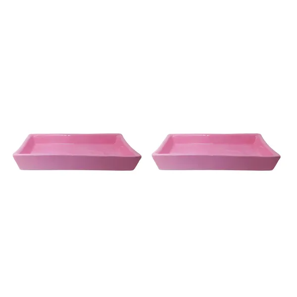 Plate_Tray_(Set_Of_Two)_Ceramic_Pots_For_Indoor_Plants,Planters,Flower_Pots,Gamla_For_Indoor,Outdoor,Succulent_Pot.(L:_19.5_Cm,_W:_13.5_Cm,_H:_3_Cm)_(Color:Pink)_()