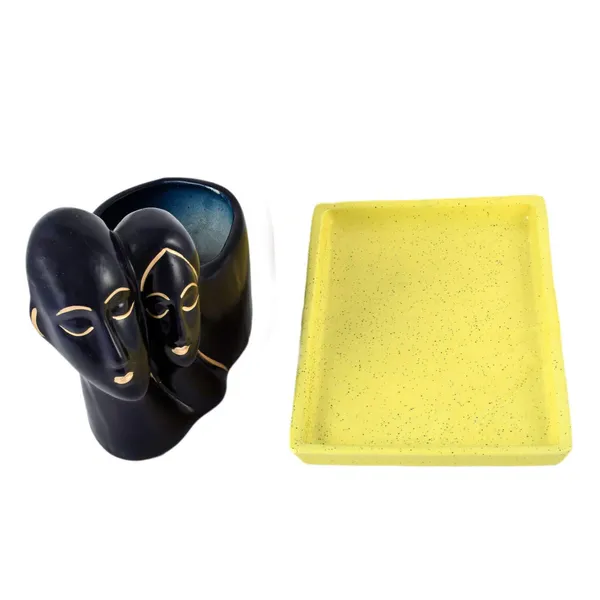 Couple_With_Tray_Plate_Ceramic_For_Indoor_Plants,Planters,Flower,Gamla_For_Indoor,Outdoor,Succulent_Pot.Anniversary_Valentines_Gift_For_Love(Hp_Blue,Plate:Yellow)_Rec003
