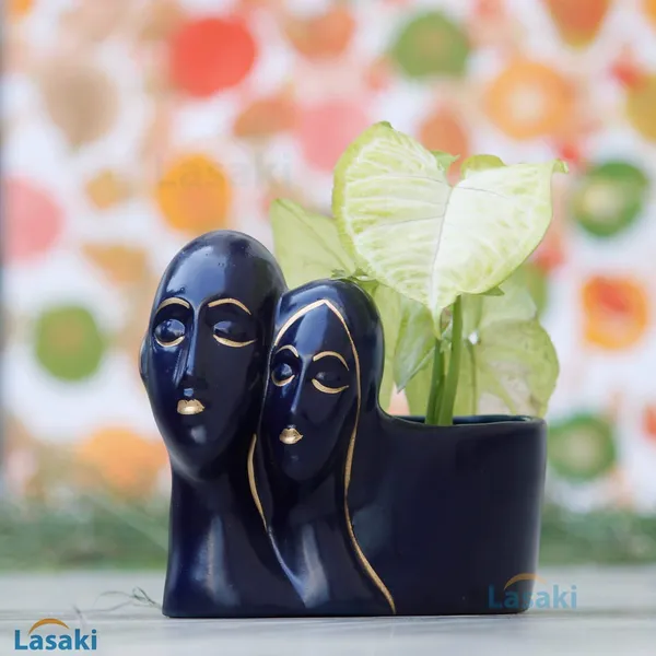 Couple_With_Tray_Plate_Ceramic_For_Indoor_Plants,Planters,Flower,Gamla_For_Indoor,Outdoor,Succulent_Pot.Anniversary_Valentines_Gift_For_Love(Hp_Blue,Plate:Yellow)_Rec003