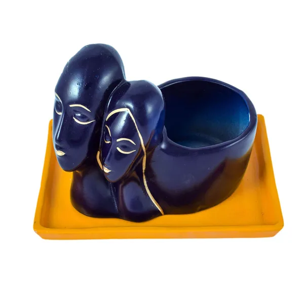 Couple_With_Tray_Plate_Ceramic_For_Indoor_Plants,Planters,Flower,Gamla_For_Indoor,Outdoor,Succulent_Pot.Anniversary_Valentines_Gift_For_Love(Hp_Blue,Plate:Hp_Yellow)Rec003