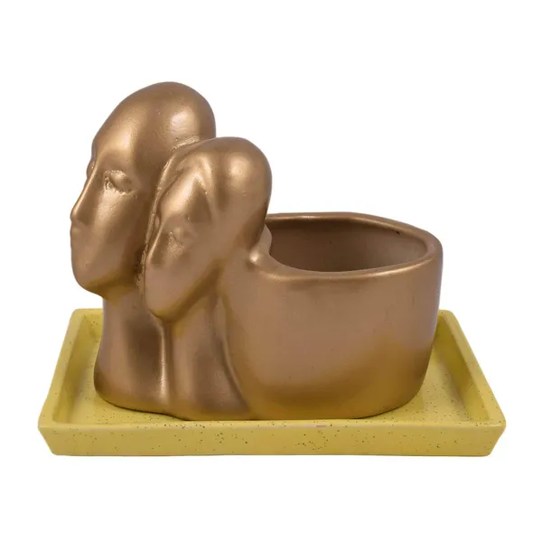 Couple_With_Tray_Plate_Ceramic_For_Indoor_Plants,Planters,Flower,Gamla_For_Indoor,Outdoor,Succulent_Pot.Anniversary_Valentines_Gift_For_Love(Hp_Golden,Plate:Yellow)_Rec003