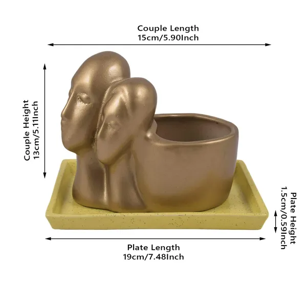 Couple_With_Tray_Plate_Ceramic_For_Indoor_Plants,Planters,Flower,Gamla_For_Indoor,Outdoor,Succulent_Pot.Anniversary_Valentines_Gift_For_Love(Hp_Golden,Plate:Yellow)_Rec003