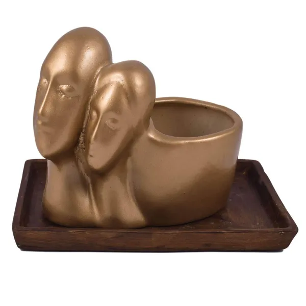 Couple_With_Tray_Plate_Ceramic_For_Indoor_Plants,Planters,Flower,Gamla_For_Indoor,Outdoor,Succulent_Pot.Anniversary_Valentines_Gift_For_Love(Hp_Golden,Plate:Antique)Rec003
