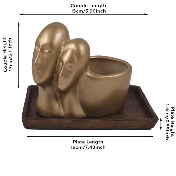 Couple_With_Tray_Plate_Ceramic_For_Indoor_Plants,Planters,Flower,Gamla_For_Indoor,Outdoor,Succulent_Pot.Anniversary_Valentines_Gift_For_Love(Hp_Golden,Plate:Antique)Rec003