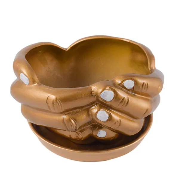 Hand_With_Tray_Plate_Ceramic_Pots_For_Indoor_Plants,Planters,Flower_Pots,Gamla,Outdoor,Succulent(Color:Golden,_Plate:Golden)_Cir001