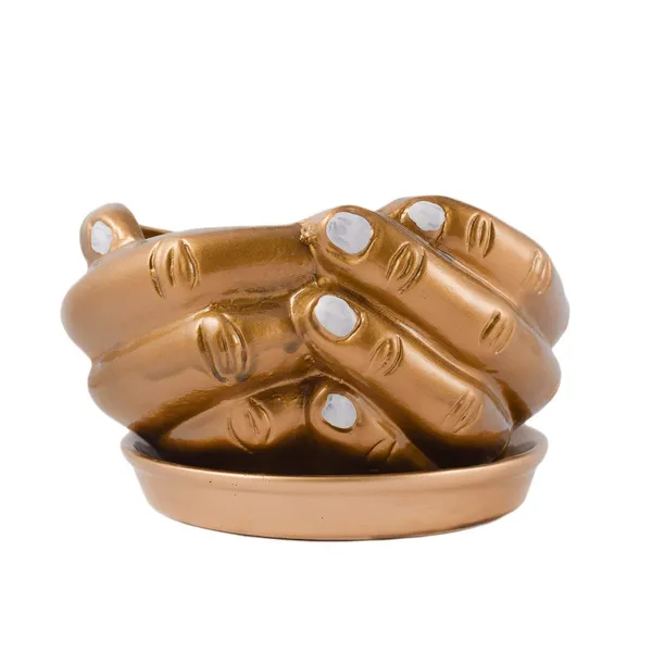 Hand_With_Tray_Plate_Ceramic_Pots_For_Indoor_Plants,Planters,Flower_Pots,Gamla,Outdoor,Succulent(Color:Golden,_Plate:Golden)_Cir001
