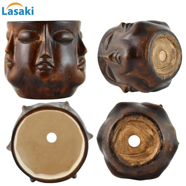 Human_Multi-Face_Antique_Ceramic_Pot_With_White_Saucer_For_Indoor_Plants_Living_Room_Interior_Pots_Plant_Home_Garden_Office_Décor_Gamla_Succulent_Cactus_Planter_(Cir003)