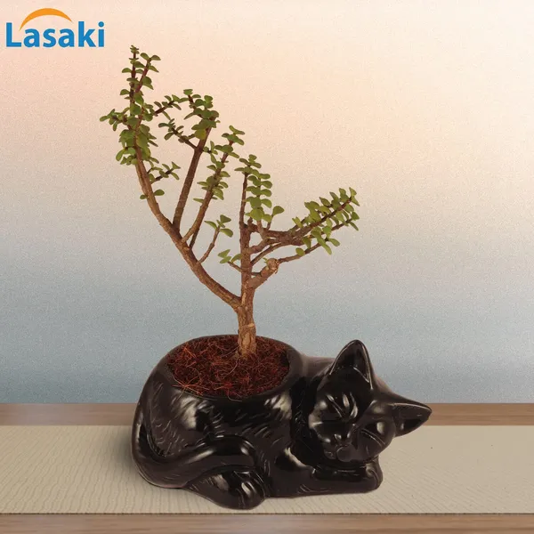 Cat_Animal_Ceramic_Pot_For_Indoor_Plants_Planters_Flower_Pots_Gamla_Indoor_Or_Outdoor_Balcony_Home_Garden_Office_Decor_&_Succulent_Pots_(Dia:_11,_H:12_Cm)(Black)