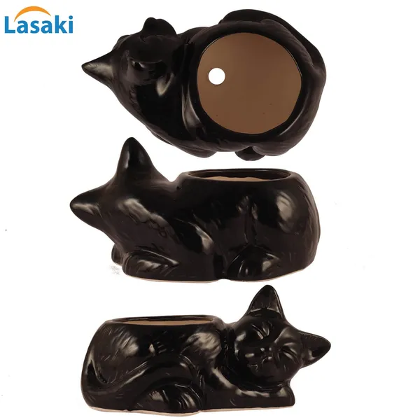 Cat_Animal_Ceramic_Pot_For_Indoor_Plants_Planters_Flower_Pots_Gamla_Indoor_Or_Outdoor_Balcony_Home_Garden_Office_Decor_&_Succulent_Pots_(Dia:_11,_H:12_Cm)(Black)