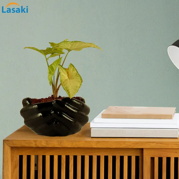 Hand_Ceramic_Pots_For_Indoor_Plants,_Planters,_Flower_Pot_Living_Room_Home_Decor_Office_Tabletop_Desk_Garden_(Color:_Black)