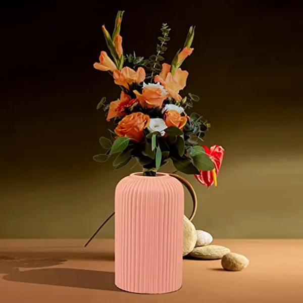Evelyn_Small_Pink_Ceramic_Flower_Vase_For_Living_Room,_Bedroom,_Dining_Table,_Home_Decoration_(H_-_15.5_X_D_-_8_Cm,_Pink)