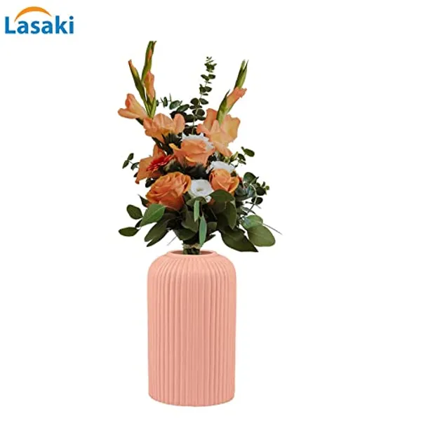 Evelyn_Small_Pink_Ceramic_Flower_Vase_For_Living_Room,_Bedroom,_Dining_Table,_Home_Decoration_(H_-_15.5_X_D_-_8_Cm,_Pink)