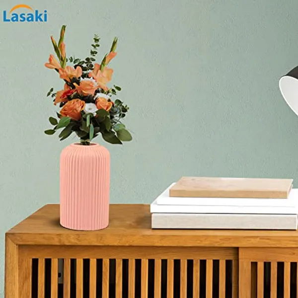 Evelyn_Small_Pink_Ceramic_Flower_Vase_For_Living_Room,_Bedroom,_Dining_Table,_Home_Decoration_(H_-_15.5_X_D_-_8_Cm,_Pink)