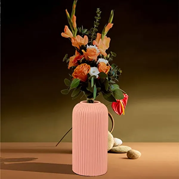 Evelyn_Medium_Pink_Ceramic_Flower_Vase_For_Living_Room,_Bedroom,_Dining_Table,_Home_Decoration_(H_-_20.5_X_D_-_9_Cm,_Pink)