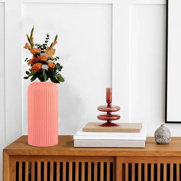 Evelyn_Medium_Pink_Ceramic_Flower_Vase_For_Living_Room,_Bedroom,_Dining_Table,_Home_Decoration_(H_-_20.5_X_D_-_9_Cm,_Pink)