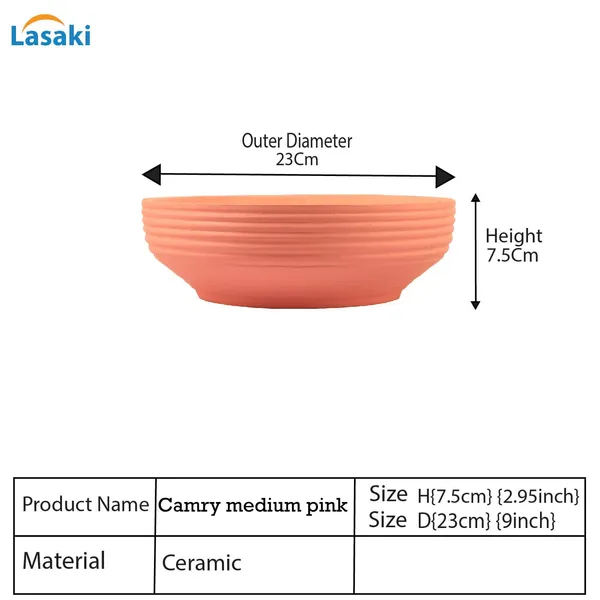 Camry_Medium_Pink_Ceramic_Pots_For_Indoor_Plants,_Planters,_Flower,_Pots,_Gamla,_Outdoor,_Balcony,_Home,_Garden,_Office_Decor,_Succulent,Bonsai(D_-_23_X_H_-_7.5_Cm)